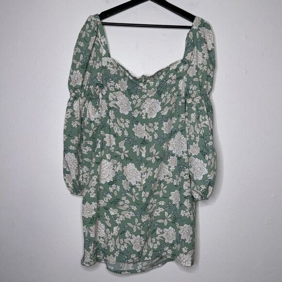 PrettyLittleThing Petite Sage Floral Print Cut Out Mini Dress Size 12 - Picture 5 of 10